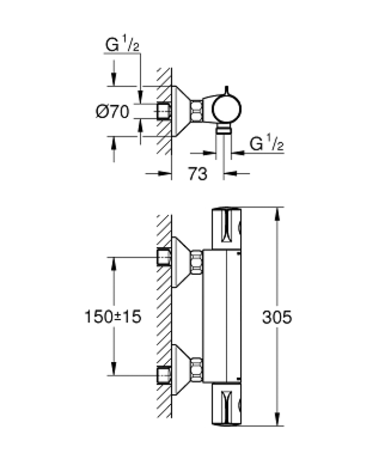 Grohe Grohtherm 800 恆溫淋浴龍頭尺寸图