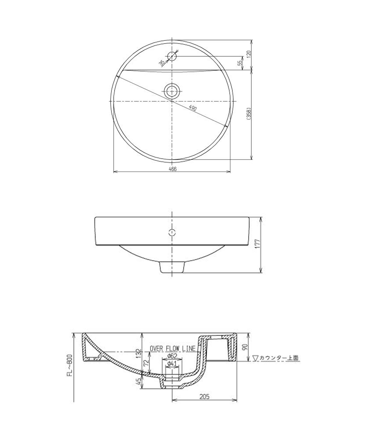 TOTO台上盆L700C尺寸图