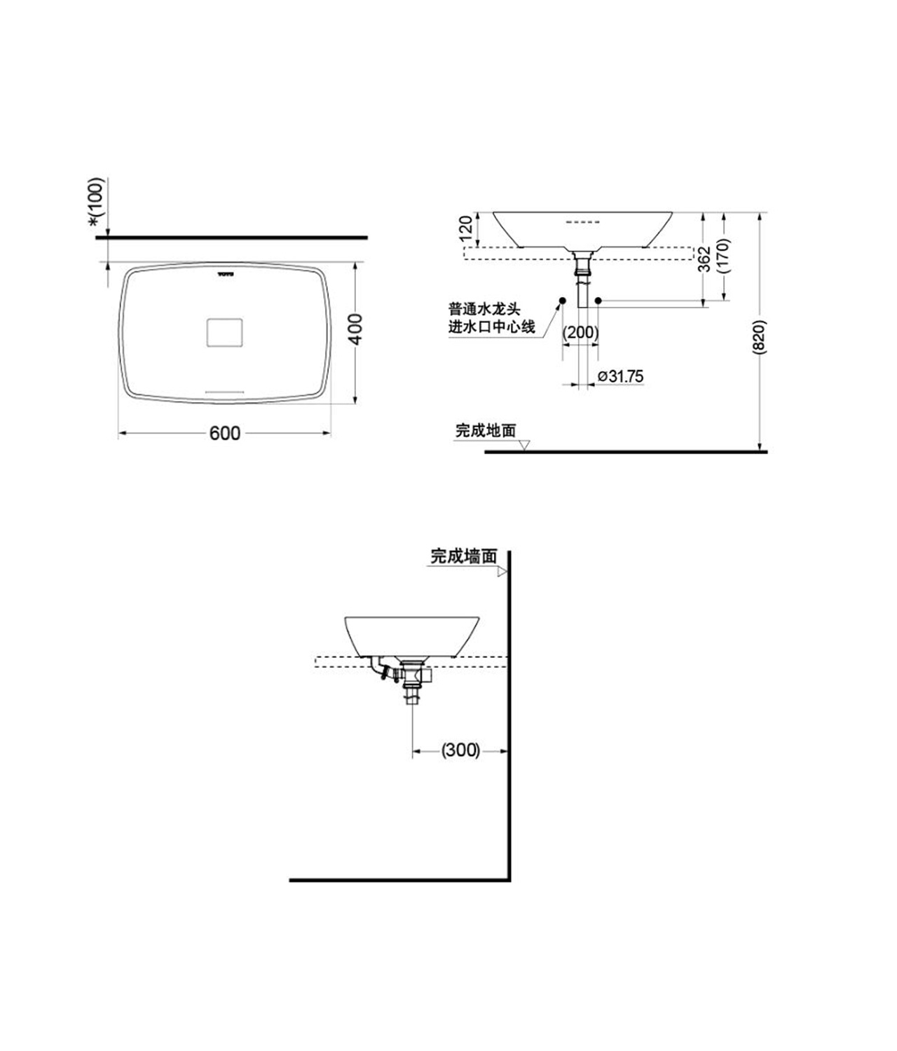 TOTO晶雅石洗面盆尺寸图