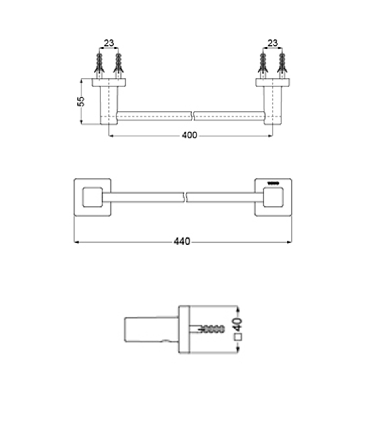 TOTO毛巾桿YT408S4RC尺寸圖