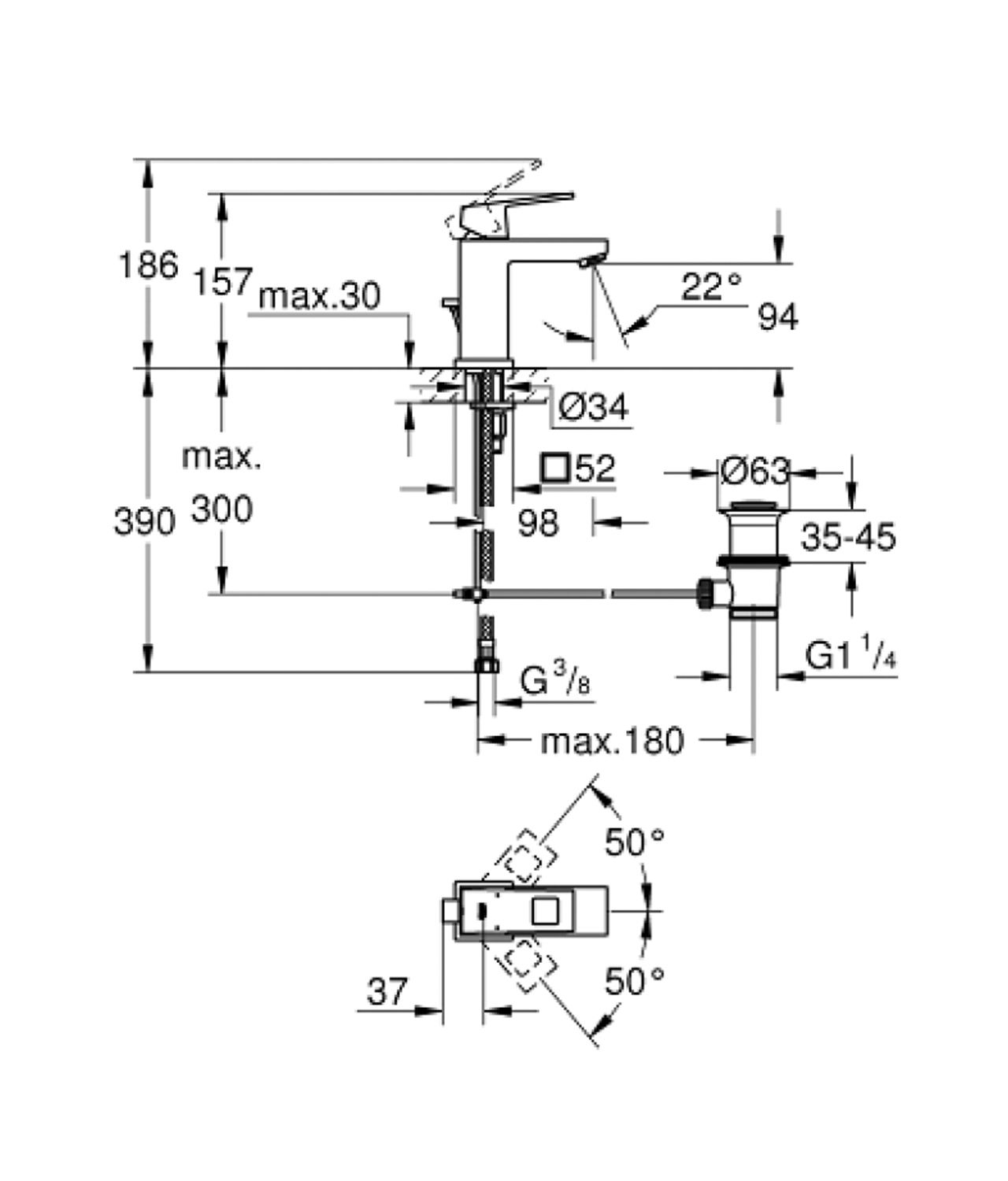 Grohe Eurocube S面盆龍頭23127000展示圖2