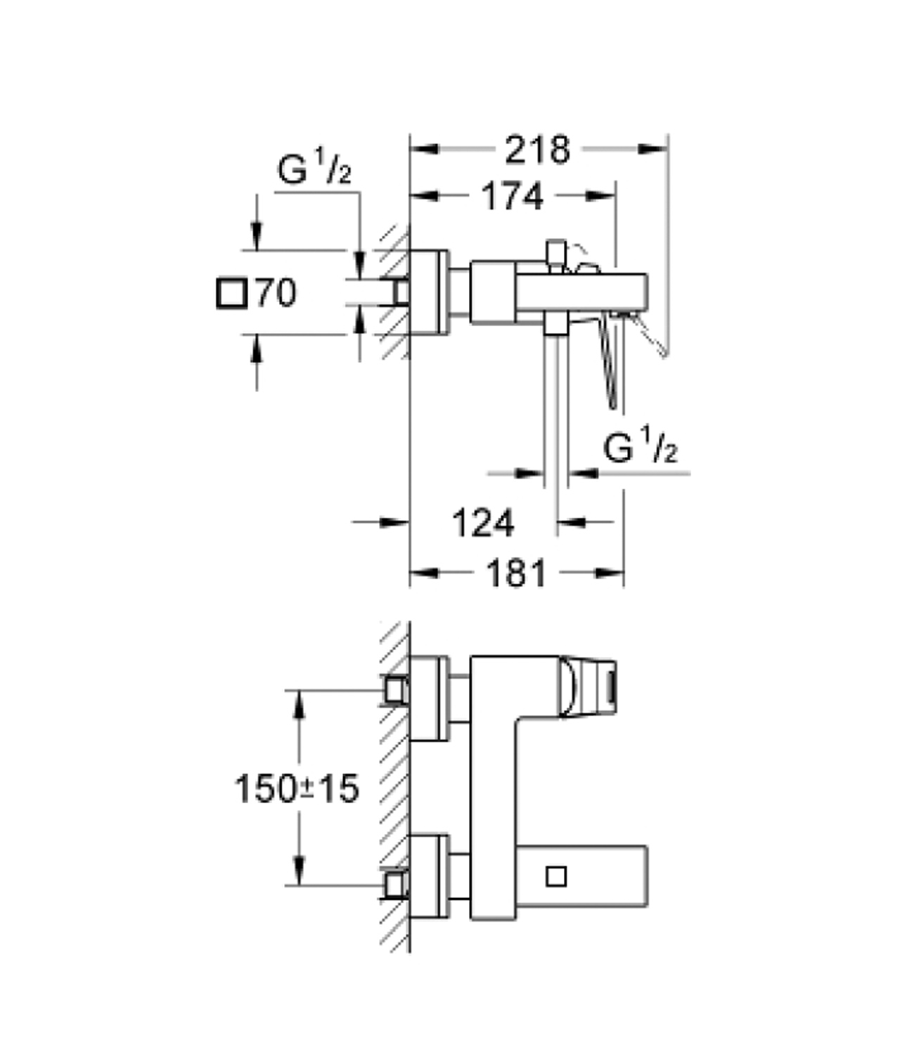 Grohe Eurocube 浴缸龍頭尺寸图