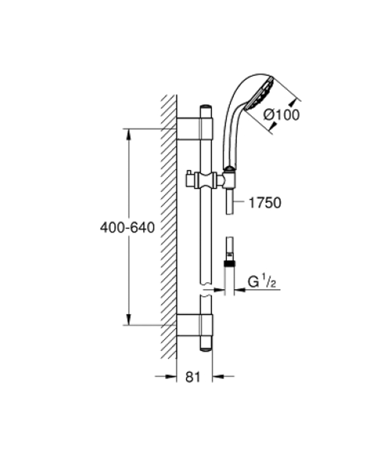 Grohe Relexa 100 Five shower rail set size