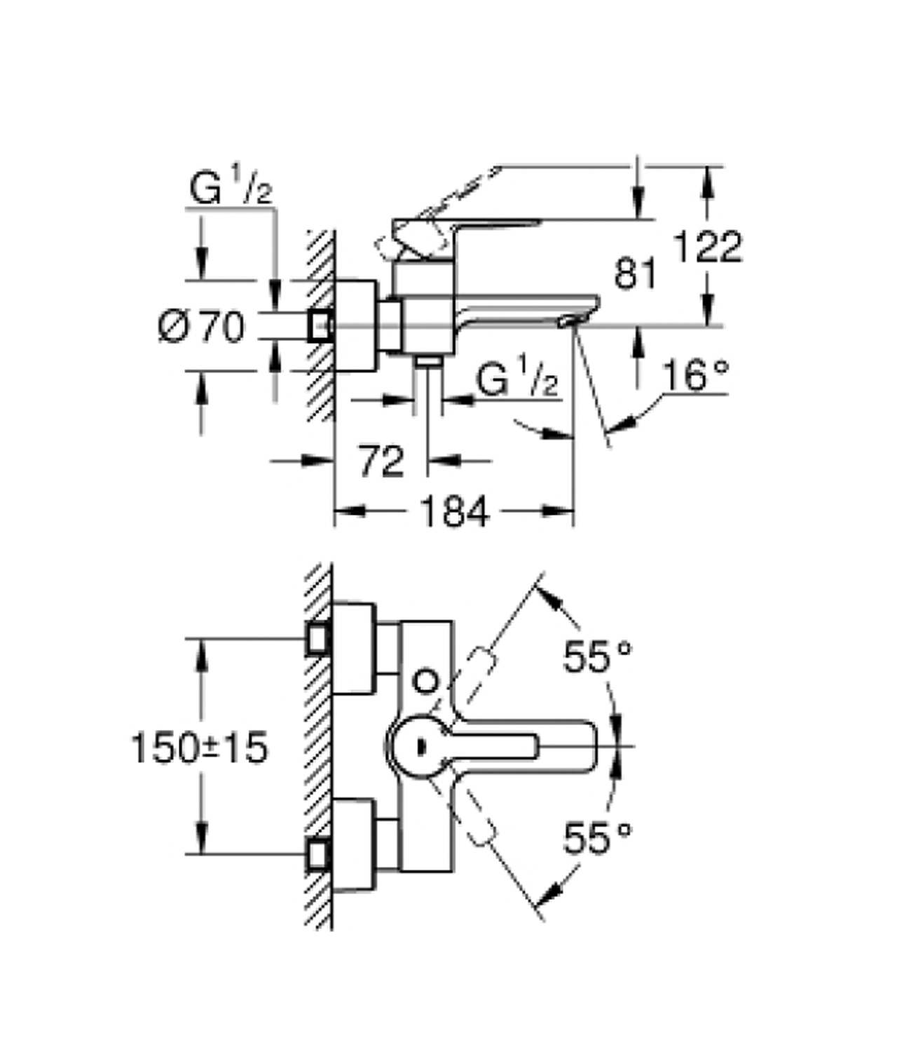 Grohe Lineare New 浴缸龍頭尺寸图