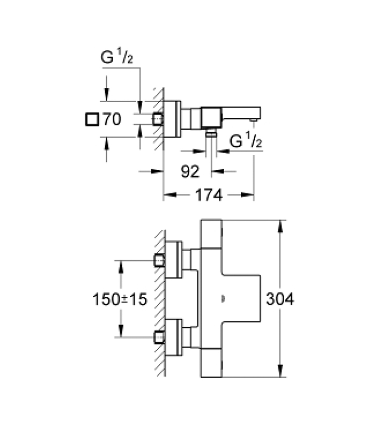 Grohe GRT Cube 恆溫浴缸龍頭尺寸图