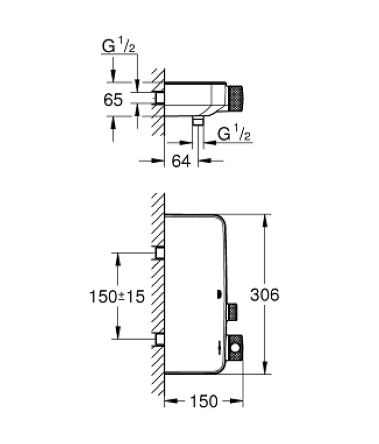 Grohe GRT SmartControl 恆溫淋浴龍頭尺寸图