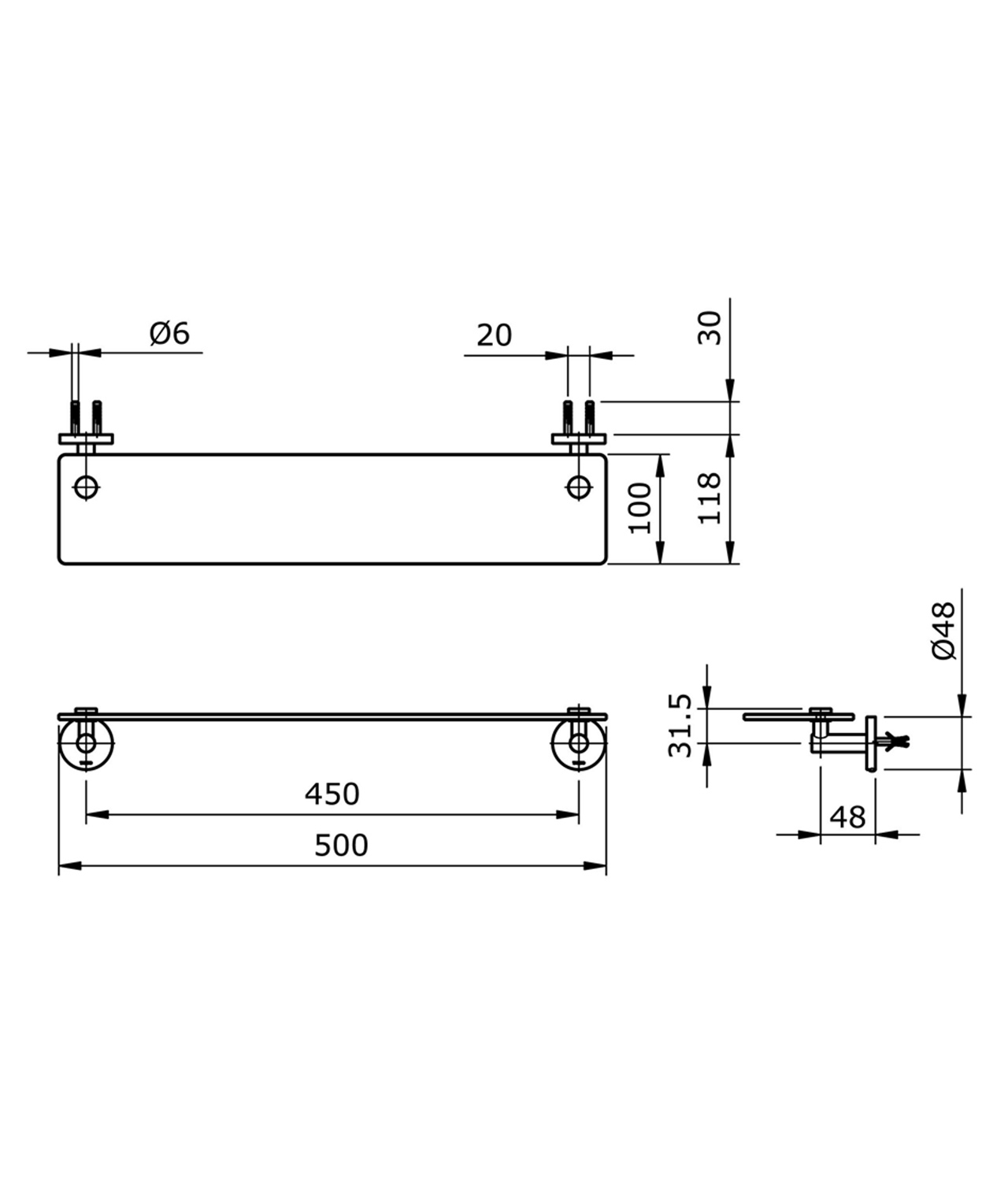TOTO玻璃架TX705AES尺寸圖