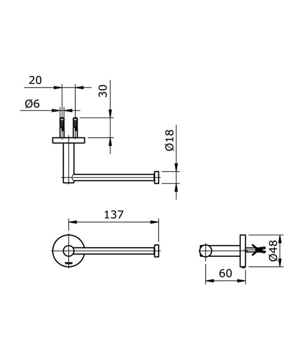 TOTO紙巾架TX703AES尺寸圖